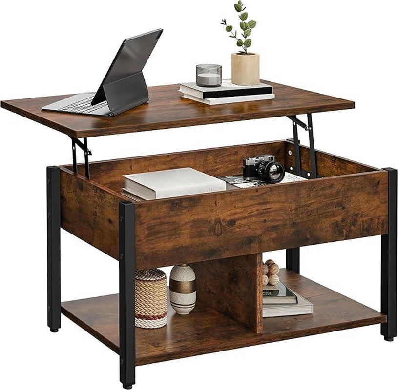 【Dealsforyoudays】Yitahome Lift Top Coffee Table, Easy-Lift, 2-Tier Storage, Adjustable Height Coffee Table with Hidden Storage Compartment and Storage Shelf for Living Room, Office, Rustic Brown