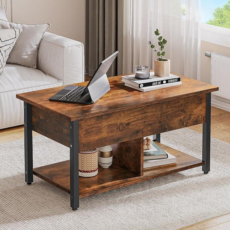 【Dealsforyoudays】Yitahome Lift Top Coffee Table, Easy-Lift, 2-Tier Storage, Adjustable Height Coffee Table with Hidden Storage Compartment and Storage Shelf for Living Room, Office, Rustic Brown