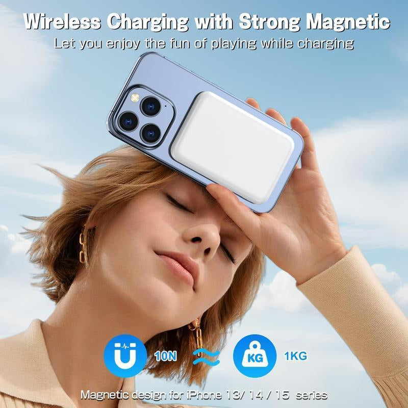 Magnetic Wireless Fast - Charging Power Bank with a Capacity of 10,000Mah, Supporting 20W PD Fast Charging. It Comes with a USB - C Data Cable and Is Compatible with the Entire Iphone 16/15/14/13/12 Series (Pro/Mini/Pro Max). Charger Portable Power Bank