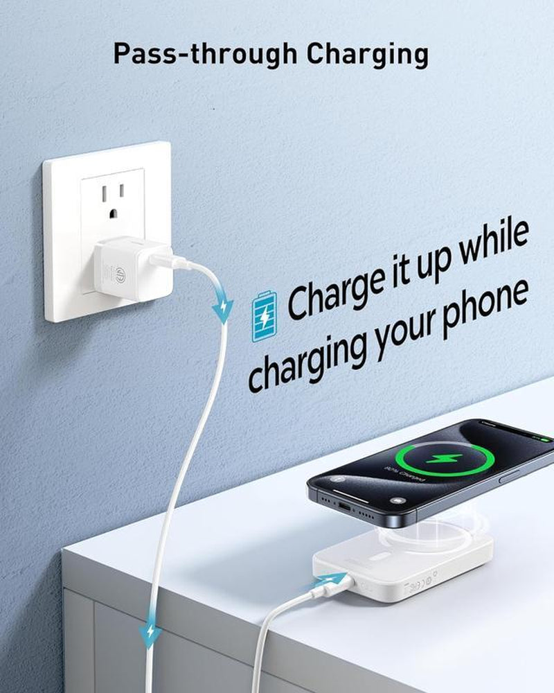 Magnetic Wireless Fast - Charging Power Bank with a Capacity of 10,000Mah, Supporting 20W PD Fast Charging. It Comes with a USB - C Data Cable and Is Compatible with the Entire Iphone 16/15/14/13/12 Series (Pro/Mini/Pro Max). Charger Portable Power Bank
