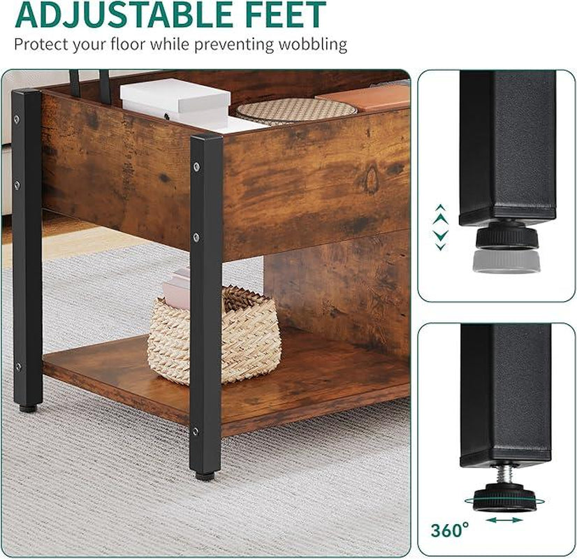 【Dealsforyoudays】Yitahome Lift Top Coffee Table, Easy-Lift, 2-Tier Storage, Adjustable Height Coffee Table with Hidden Storage Compartment and Storage Shelf for Living Room, Office, Rustic Brown