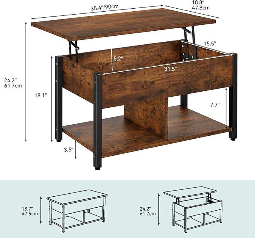 【Dealsforyoudays】Yitahome Lift Top Coffee Table, Easy-Lift, 2-Tier Storage, Adjustable Height Coffee Table with Hidden Storage Compartment and Storage Shelf for Living Room, Office, Rustic Brown