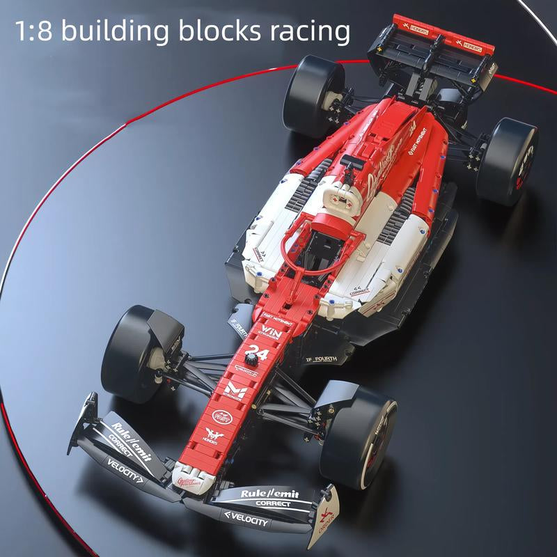 【1:8】Static Version: Formula 1 Brick Assembly Racing Car, Toy Car, Red and White F1 Racing Car, Educational Toy, Assembly Model