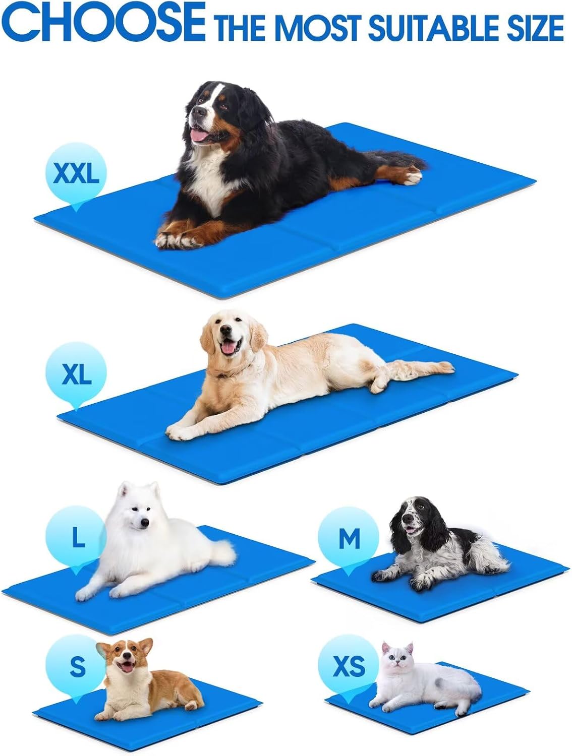 ® Dog Cooling Mat 【XXL-M】 Non-Toxic Gel Cooling Mat for Dogs Cats and People, Pet Self Cooling Pad Thickened Waterproof Dog Cooling Pad, Ideal for Home Cars Floor Travel (Blue, L: 90X50Cm)