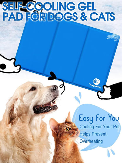 ® Dog Cooling Mat 【XXL-M】 Non-Toxic Gel Cooling Mat for Dogs Cats and People, Pet Self Cooling Pad Thickened Waterproof Dog Cooling Pad, Ideal for Home Cars Floor Travel (Blue, L: 90X50Cm)