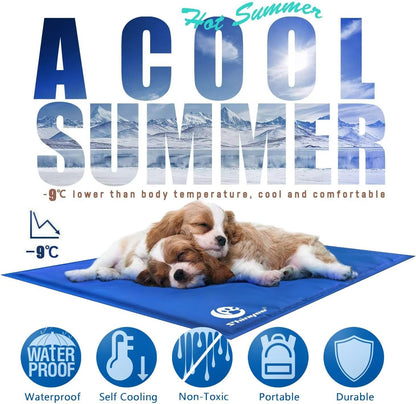 ® Dog Cooling Mat 【XXL-M】 Non-Toxic Gel Cooling Mat for Dogs Cats and People, Pet Self Cooling Pad Thickened Waterproof Dog Cooling Pad, Ideal for Home Cars Floor Travel (Blue, L: 90X50Cm)
