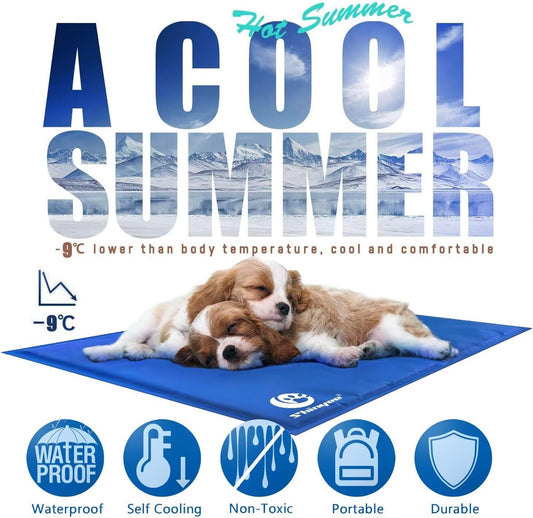 ® Dog Cooling Mat 【XXL-M】 Non-Toxic Gel Cooling Mat for Dogs Cats and People, Pet Self Cooling Pad Thickened Waterproof Dog Cooling Pad, Ideal for Home Cars Floor Travel (Blue, L: 90X50Cm)